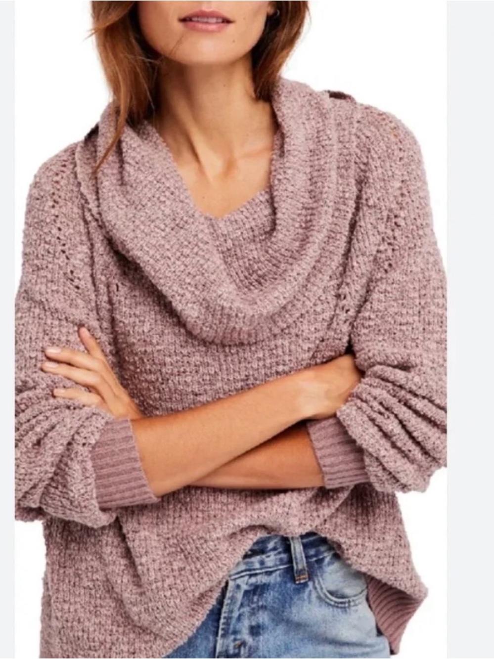 Free People | By Your Side Cowl Neck Sweater | Mauve Pink | Size = XS